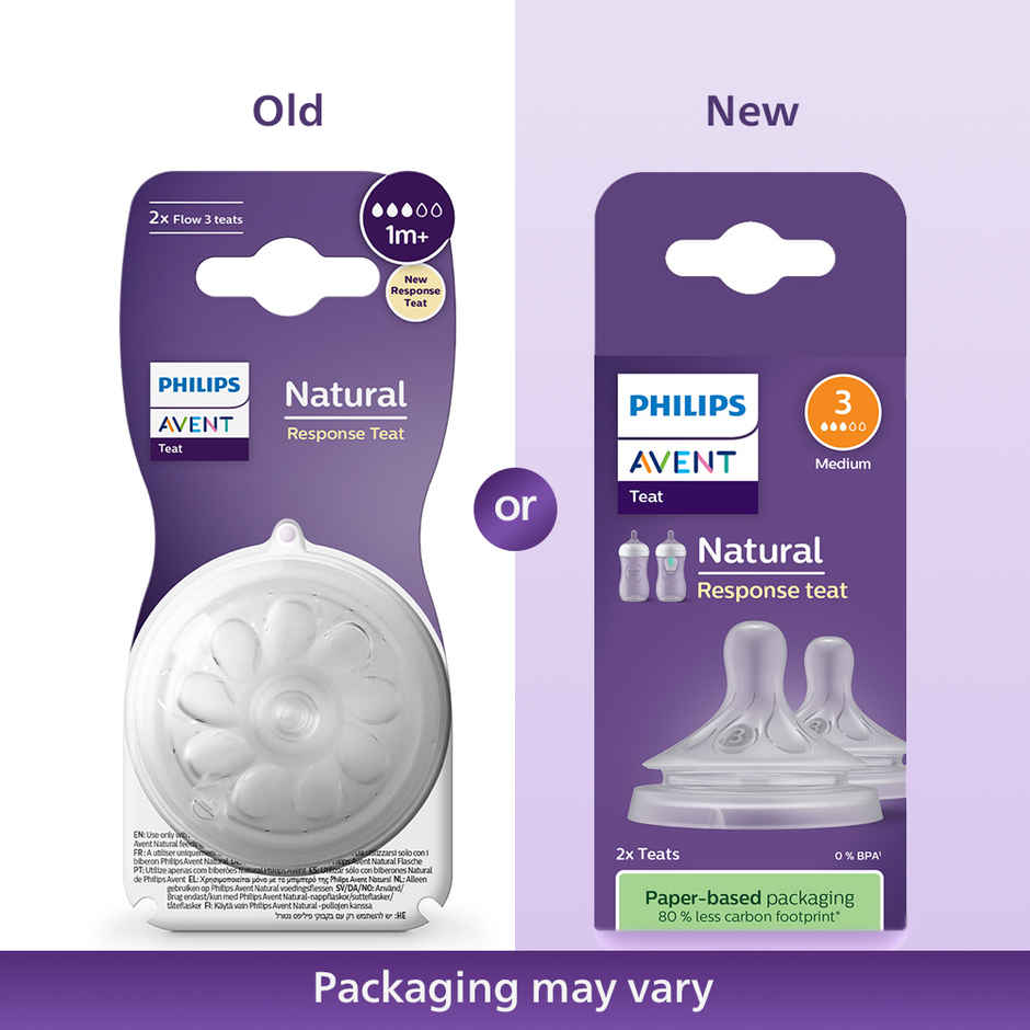 Philips Avent Natural Response Bottle Teat | Flow 3 | 1m+ | Pack of 2 | SCY963/02
