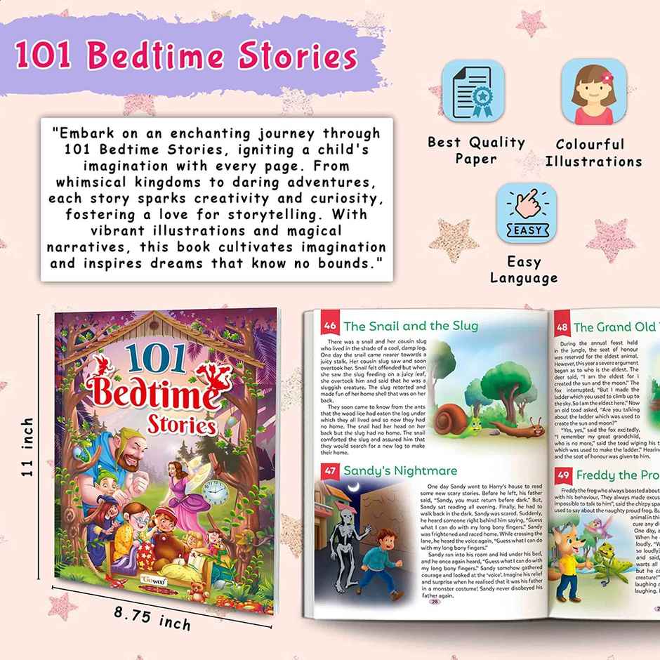 101 Bedtime Stories Book for Kids | Ages 3-12 | Paperback - Children Story Book | Nighttime Tales