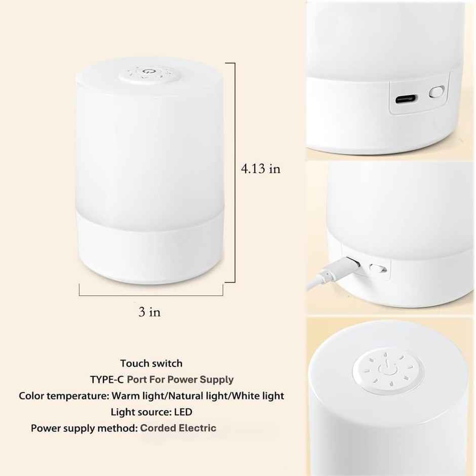 Desidiya Touch Control LED Touch Bedside Night Light | 3 Colors LED Lamp USB Corded Electric
