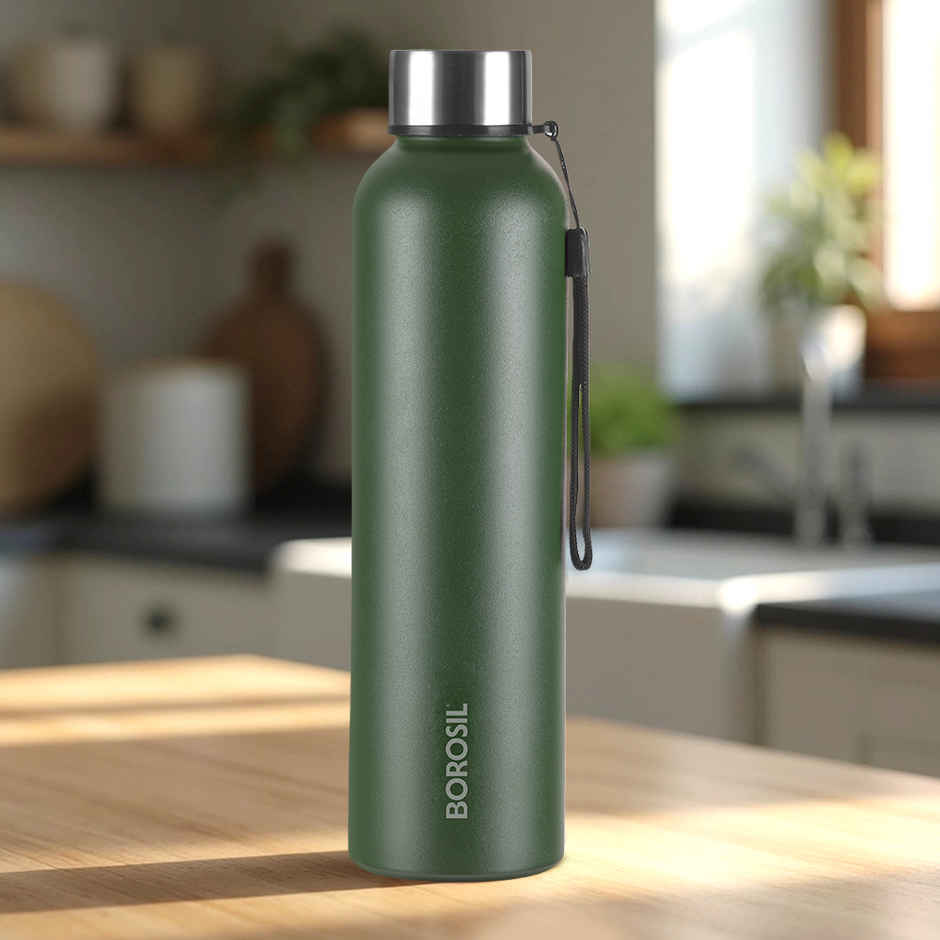 Borosil Laguna Single Wall Stainless Steel Water Bottle | Green - 1 L