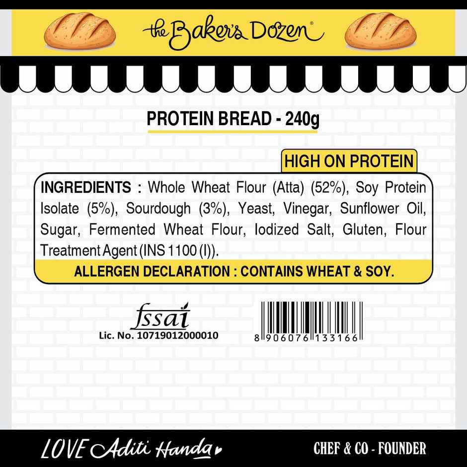 The Baker's Dozen Zero Maida Protein Bread | 40g Protein | Whole wheat | Atta Bread | Sourdough