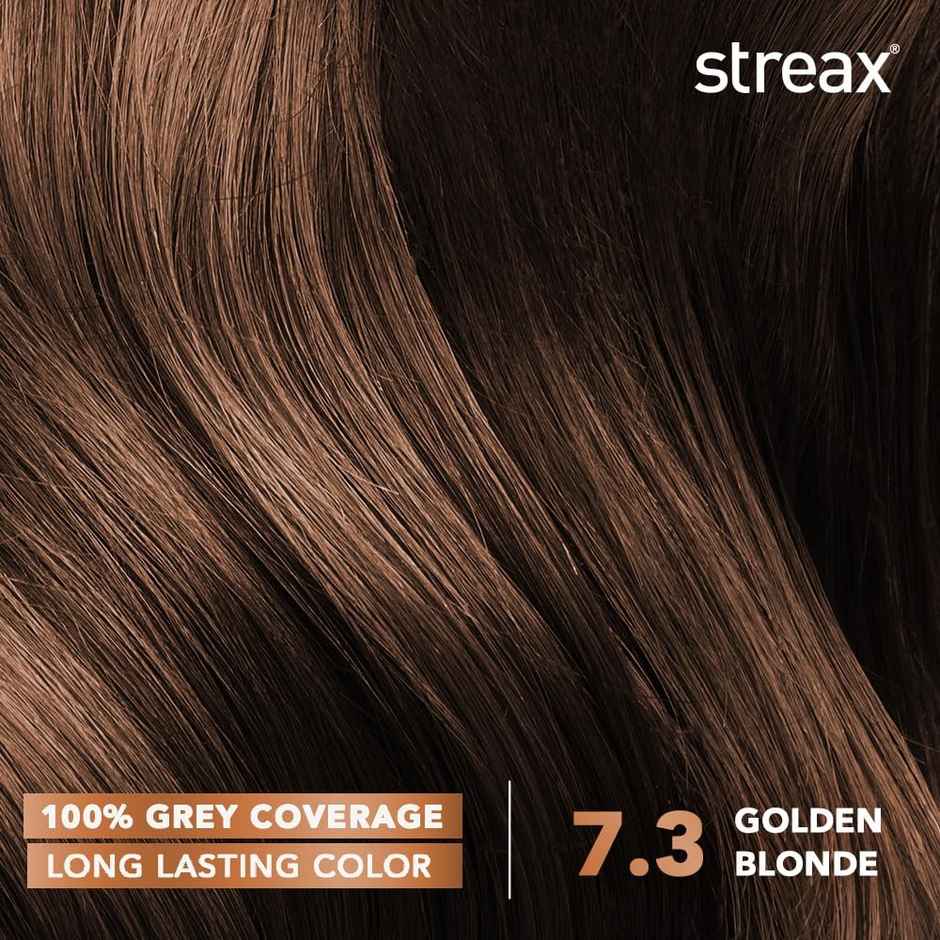 Streax Creme Permanent Hair Colour - 7.3 Golden Blonde Hair Color, 100% Grey coverage, Long Lasting