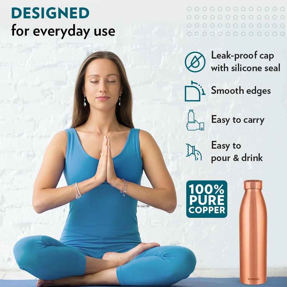 Borosil Copper Pro Water Bottle 100% Copper Leak | Proof For Everyday Use | Copper | 950 ml