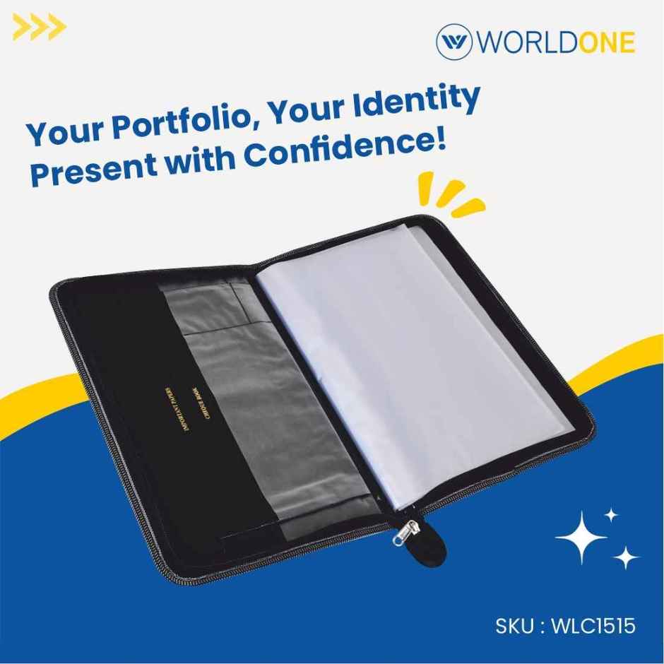 Worldone Leathrite Cover Display Book With 20 Inside Pocket With Name Card And Zipper Closure