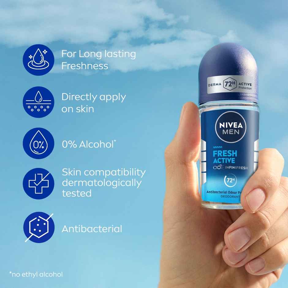 Nivea Men Dark Spot Reduction Face Cream (75ml) & Nivea Men Face Wash All In 1 Charcoal (100g) & Nivea Fresh Active Underarm Roll On 72H Protection (50ml) Combo