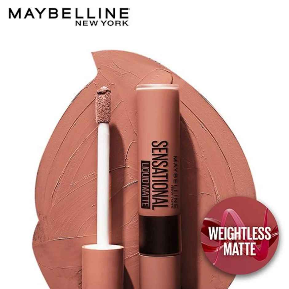 Maybelline Sensational Liquid Matte Lipstick, NU01 Bare It All-Delivering Intense Matte Color Effect
