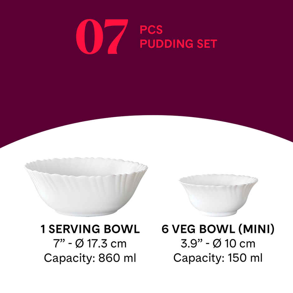 Larah by Borosil Azure Pudding Set | Opalware Crockery for Dining & Gifting Bowl Set
