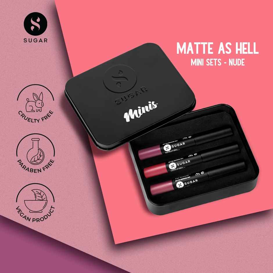 SUGAR Cosmetics Matte As Hell Mini Sets - Nude (Pack of 3)