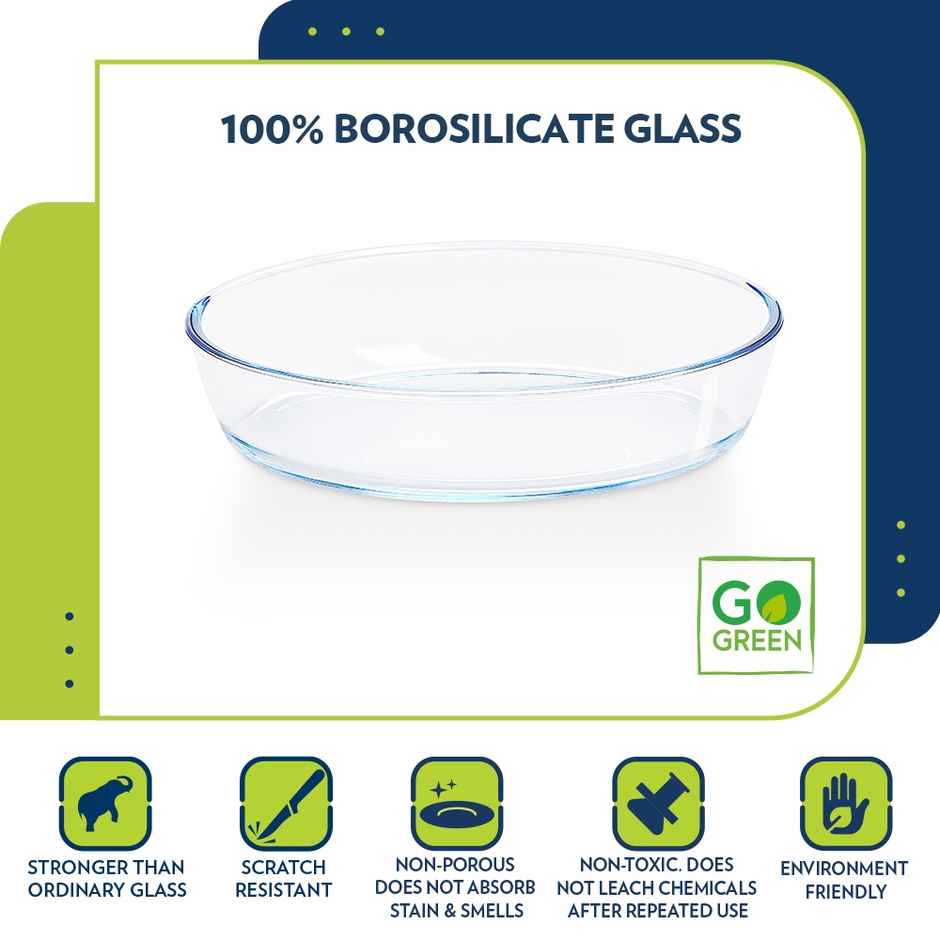 Borosil 1.6L Oval Baking Dish, Borosilicate Glass Serving & Baking Dish,Microwave & Dishwasher Safe