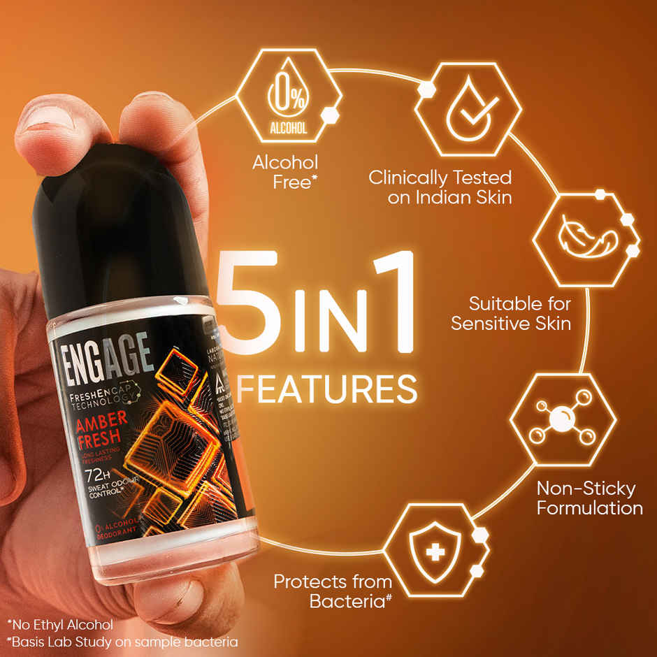 Engage Amber Fresh Underarm Roll-On Deo for  Men | 72hr Protection