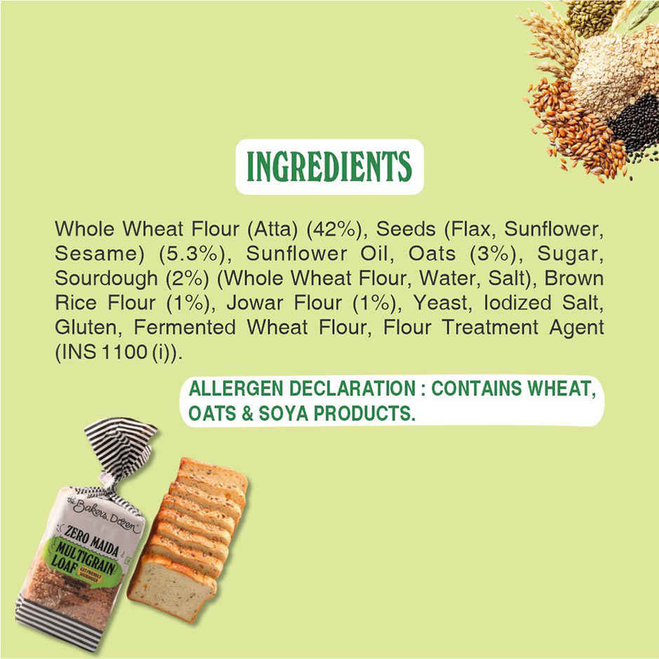 The Baker's Dozen Zero Maida Multigrain Bread | Whole wheat(Not Brown) |Superseed bread|Atta Bread