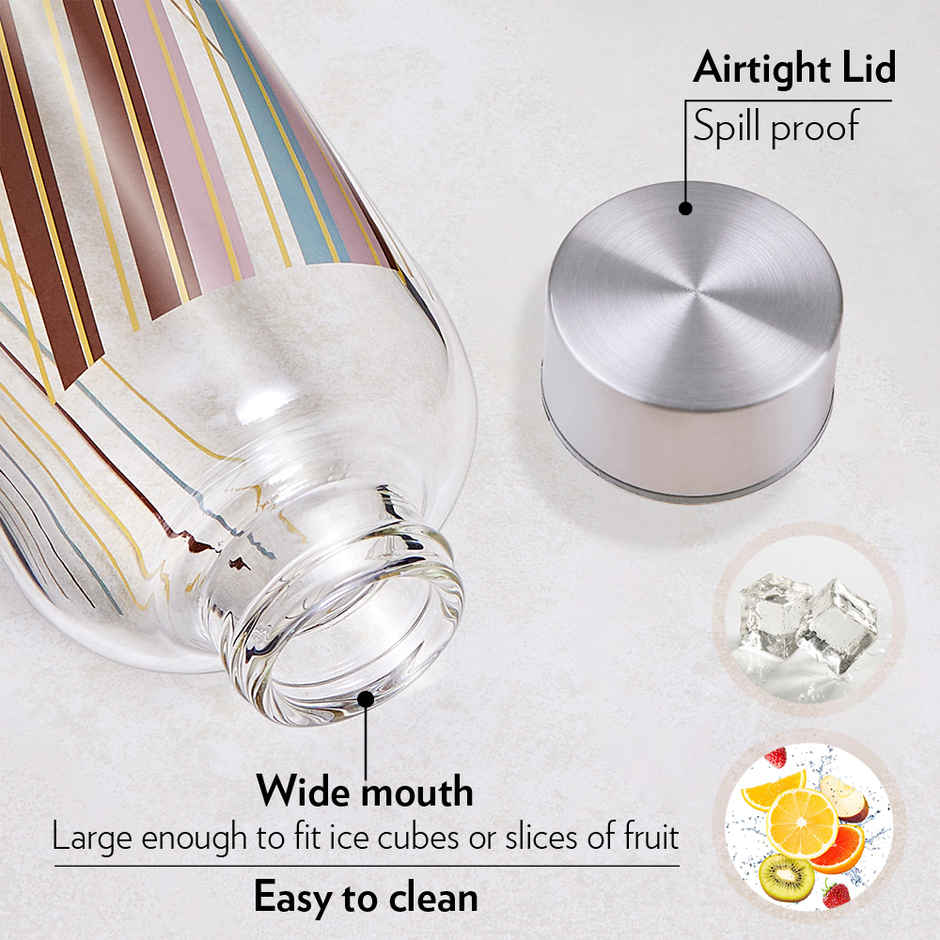Borosil Prism Narrow Mouth Bottle with Metal Lid Borosilicate Glass Dishwasher Safe