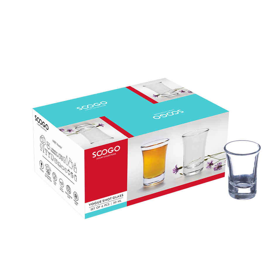 Vogue Shot Glass Set | 6 pcs | 50 ml | Transparent | Soogo