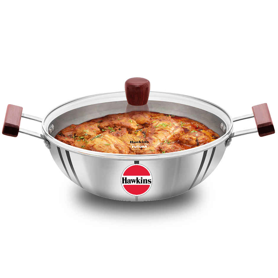 Hawkins Triply Stainless Steel Deep Kadhai with Lid | 5 L | Silver