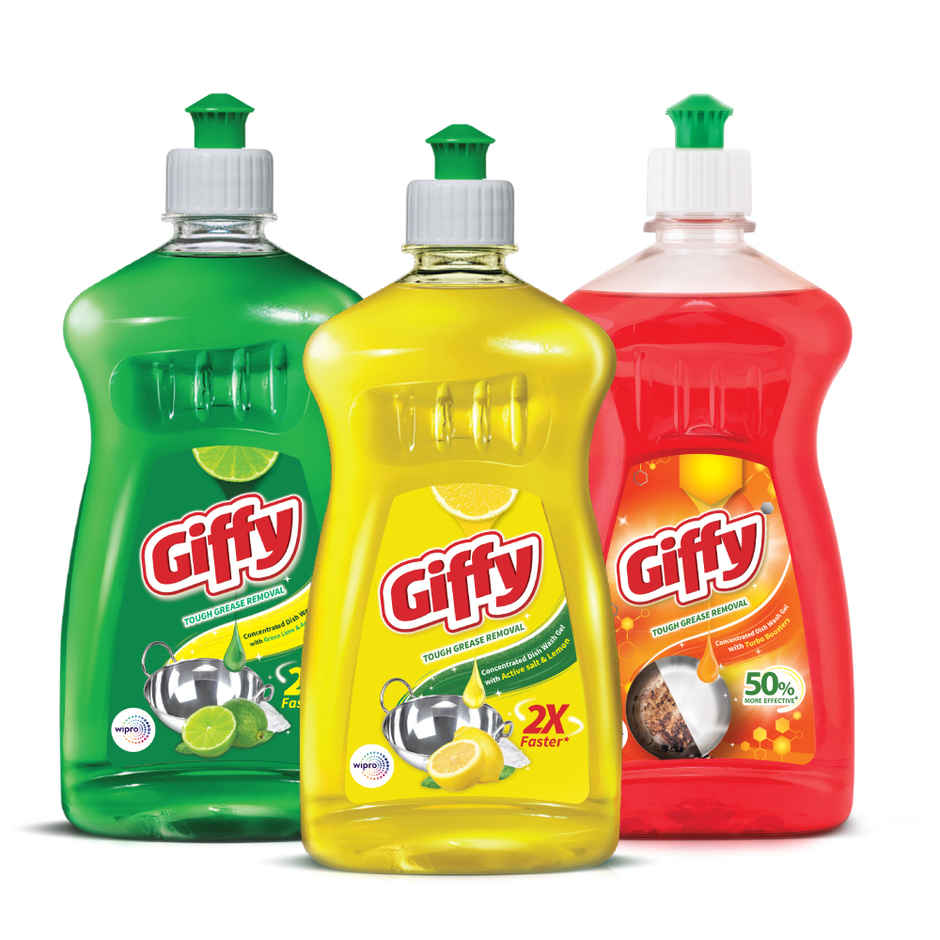 Giffy Liquid Dish Wash Gel With Active Salt and Lemon - 2X Faster Tough Grease Removal