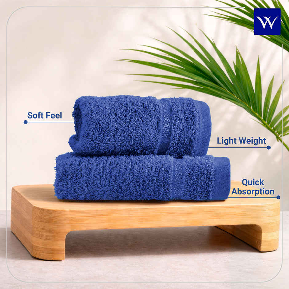 Welspun Quick Dry Cotton Dobby Weave Super Absorbent Ultra Soft Hand Towels Set | Navy Blue