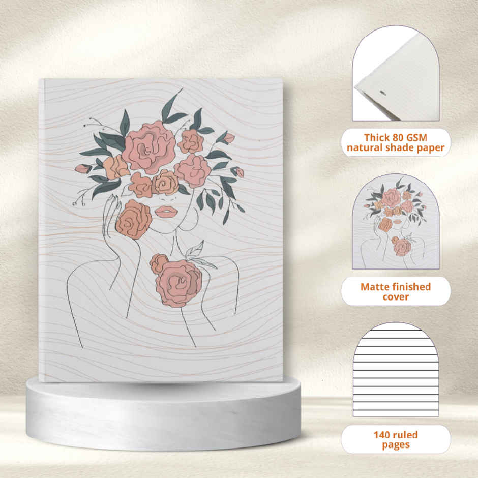 Papboo Flower Women Single Ruled Hardbound Notebook Diary, (22 X 17.5 Cm), 80 Gsm, 140 Pages