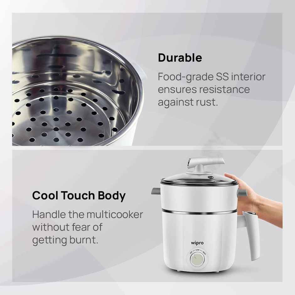 Wipro Vesta 1.2 L Multicooker Kettle | (White, 600 Watt)