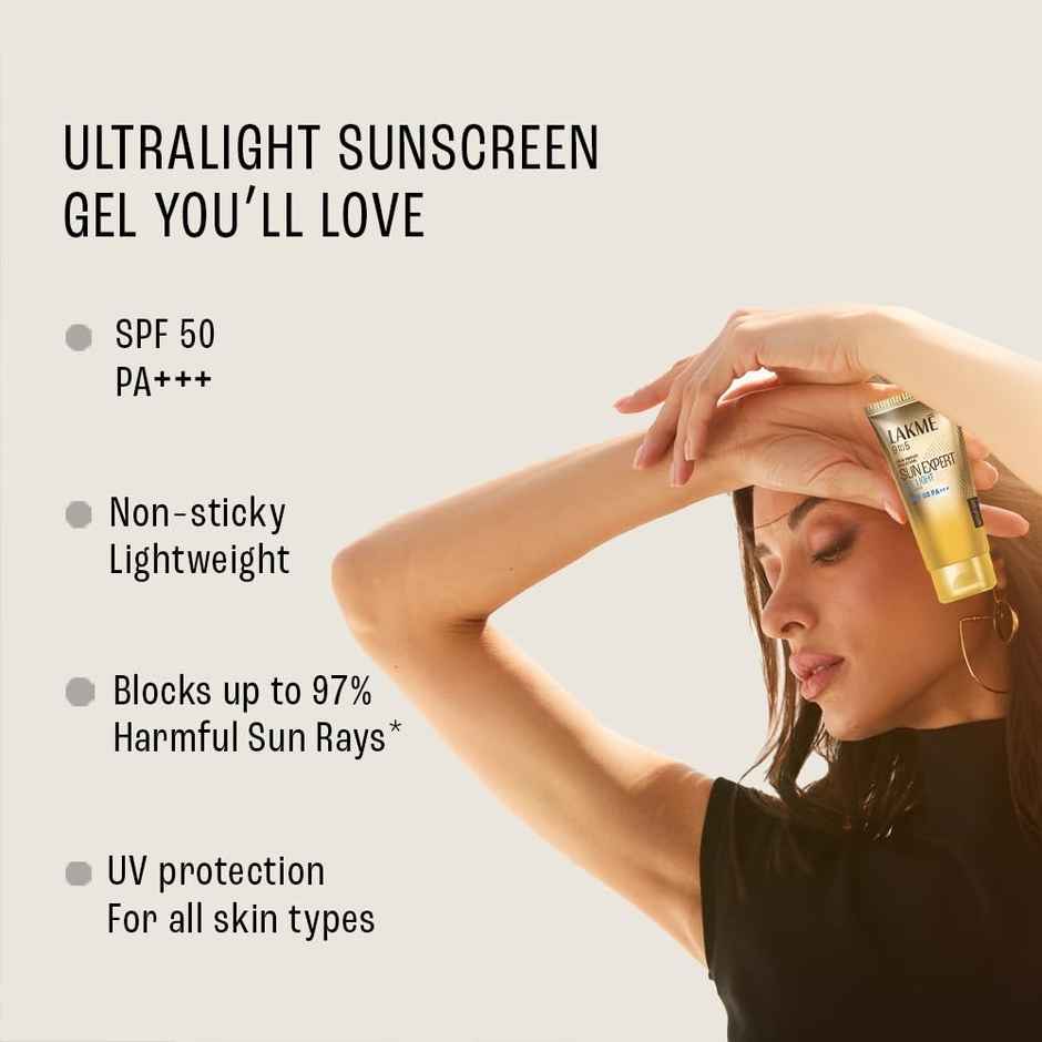 Lakme Sun Expert Gel Light Sunscreen, SPF 50 PA+++ |Uva/B Protection, Matte Finish
