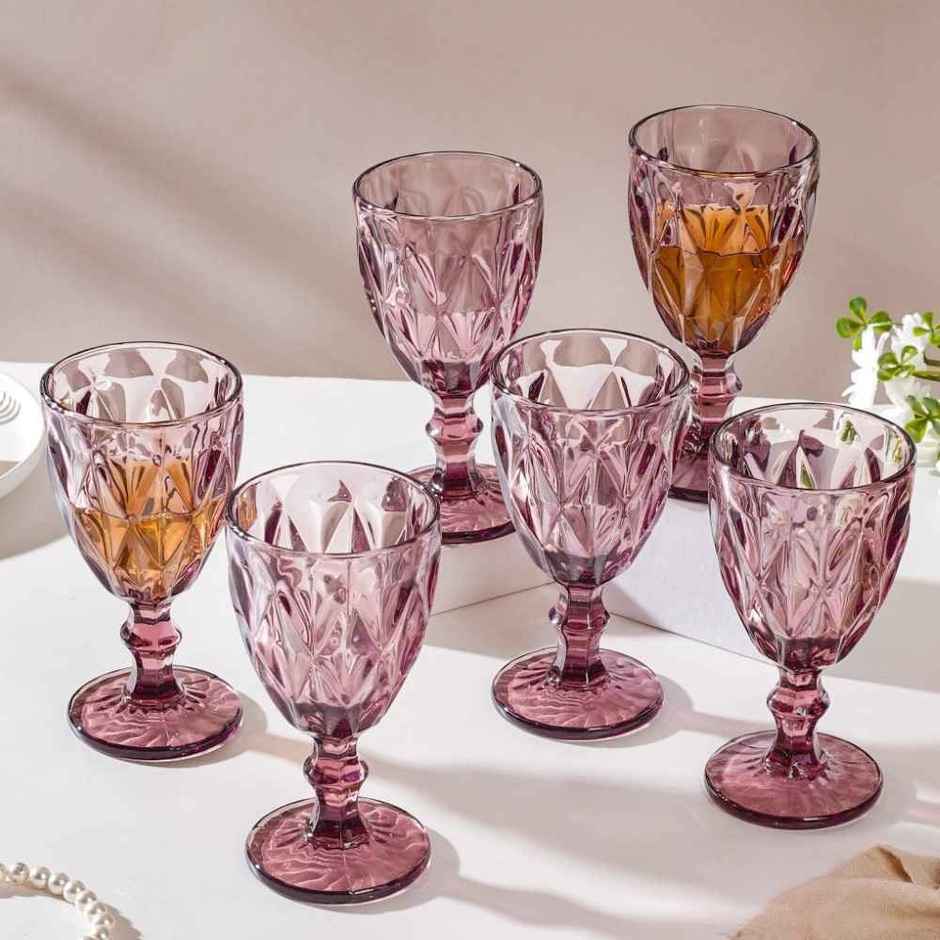 Rose Crystal Red Wine Glass Mauve Set | 300 ml | Nestasia