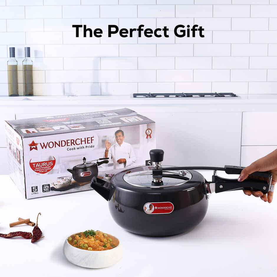 Wonderchef Taurus Hard Anodized Inner Lid Pressure Cooker | ISI Certified | 5 Year Warranty - 5 L