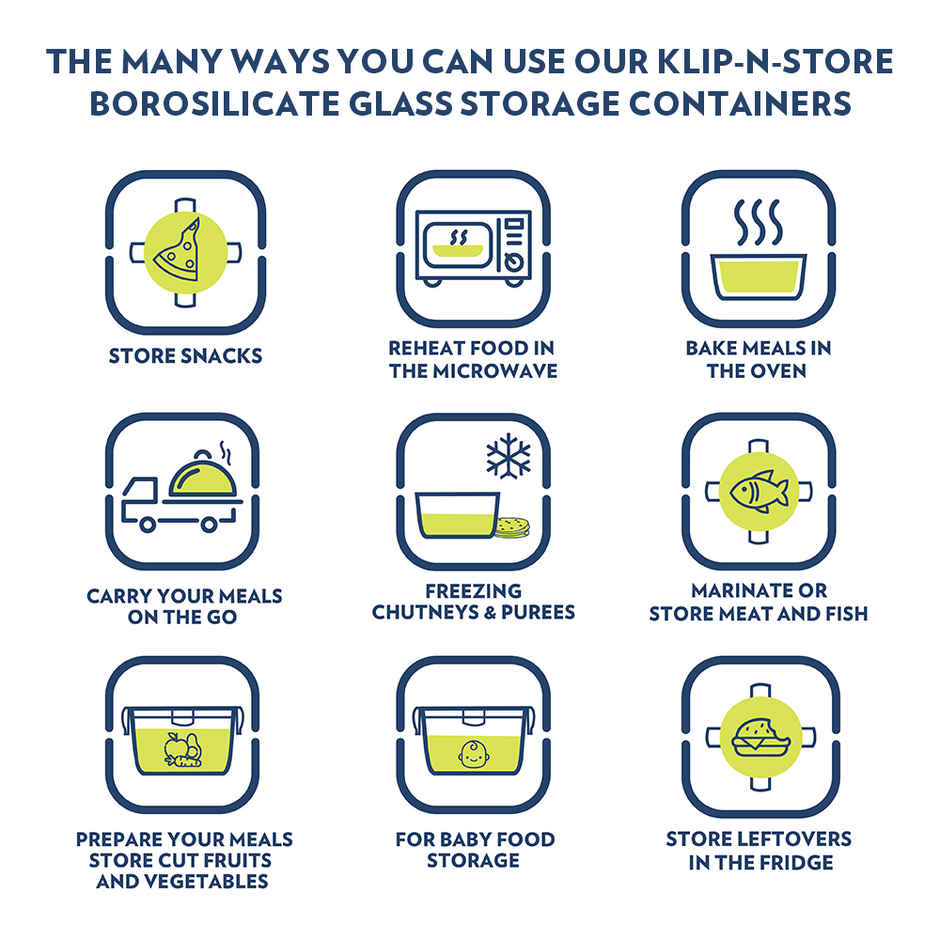 Borosil Klip N Store Storage Container With Airtight Lid (320 ml) | Borosilicate Glass