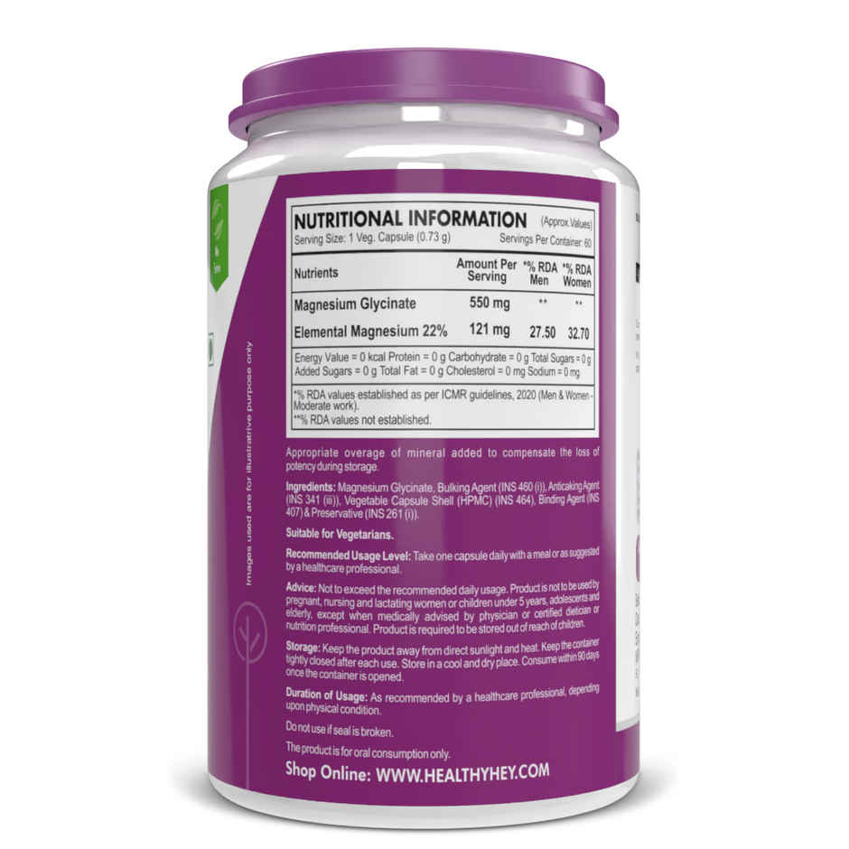 HealthyHey Nutrition Magnesium Glycinate | High Absorption | For Sleep, Cramps & Nerve Health | Veg