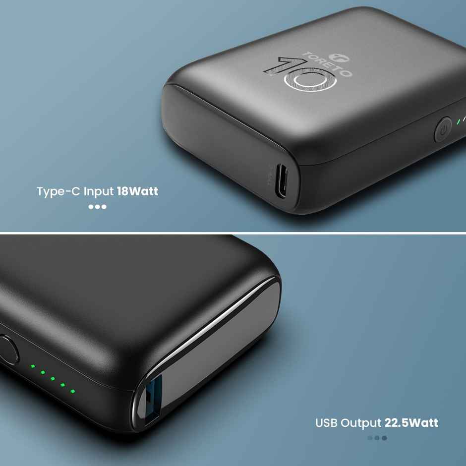 Toreto 10000 mAh QC PD 22.5W Mini Power Bank Fast Charging for iPhone | Android & Other Devices