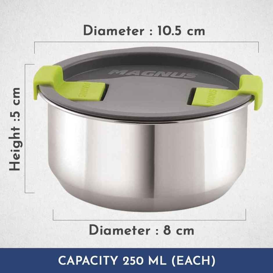 Magnus Olive 4 Lunchbox With Leak-Proof Steel Containers for School with Insulated Bag | 1730 ml