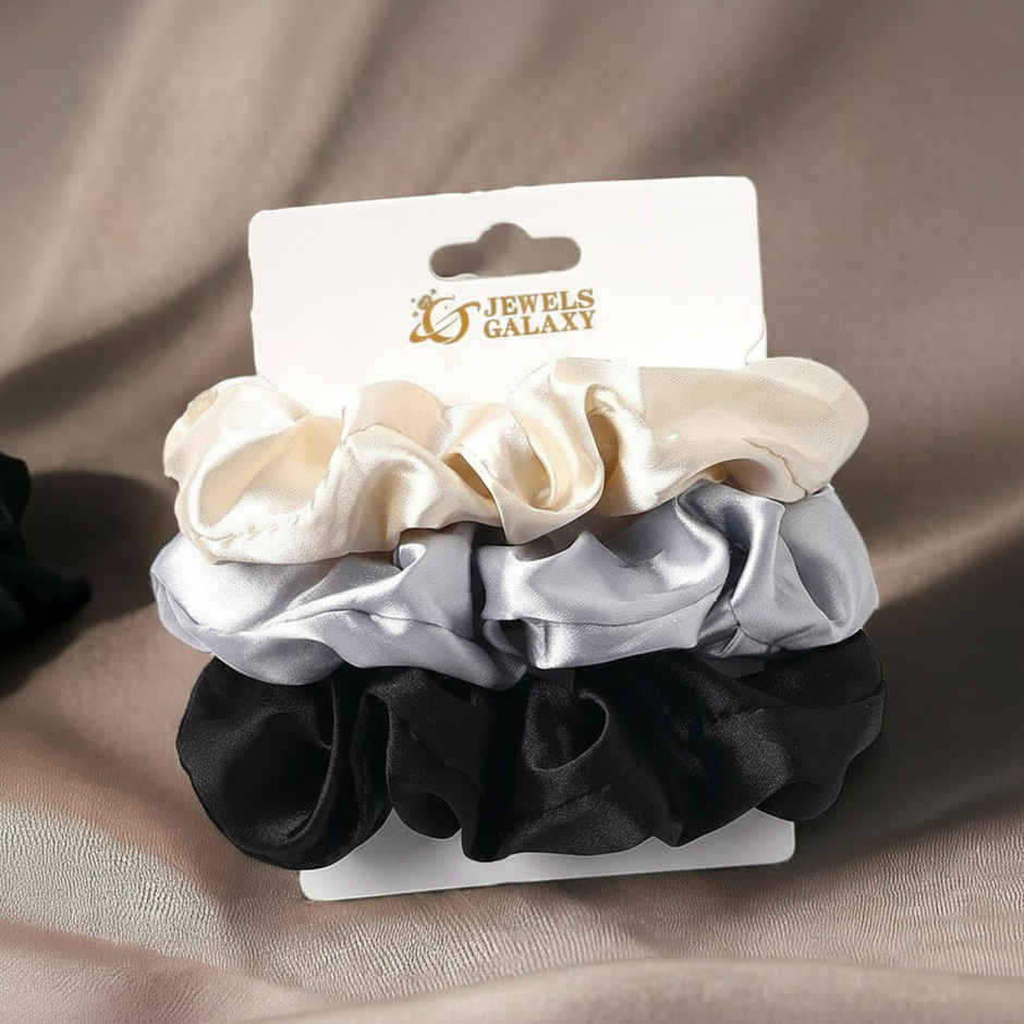 Jewels Galaxy Multicolor Regular-Use Satin Scrunchies (1 Pack 3 Pieces)