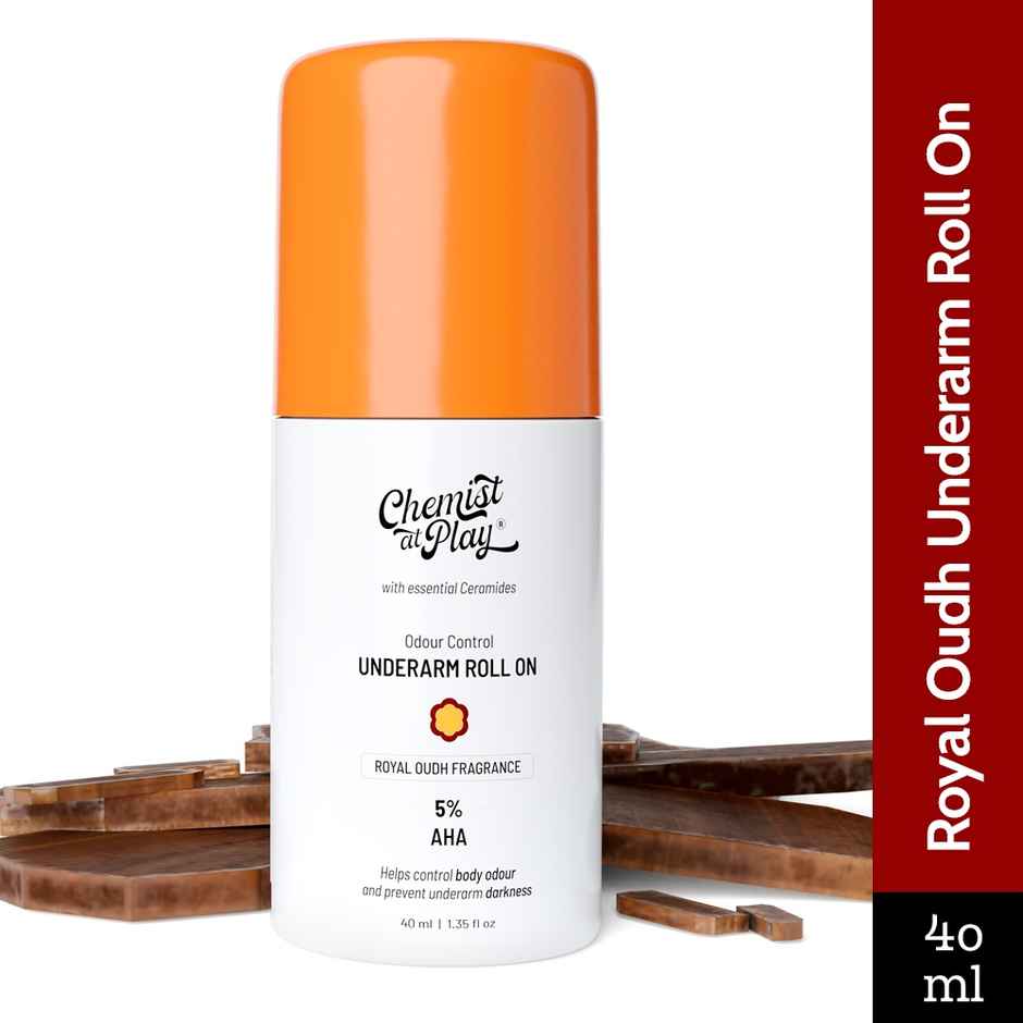 Chemist At Play 5% Aha Underarm Roll On Deodrant Lactic Acid Men & Women Royal Oudh Fragrance