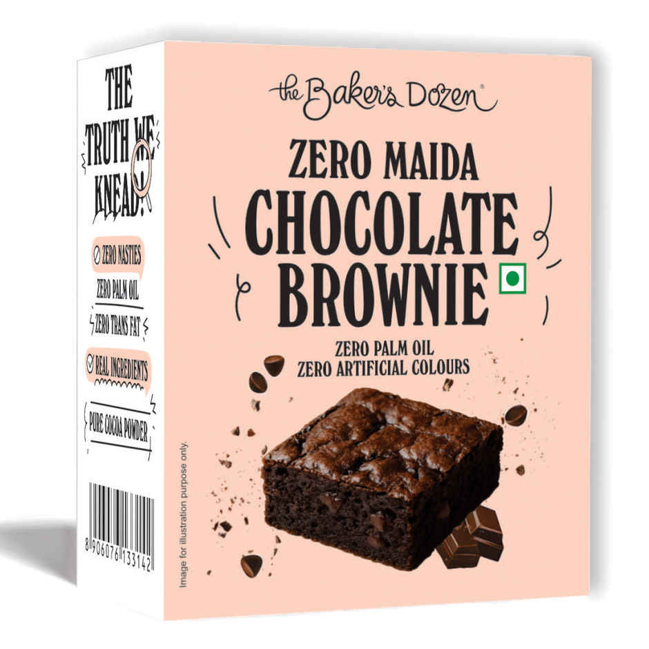 The Baker'S Dozen Zero Maida Chocolate Brownie | Bakery Delight (55g) & The Baker'S Dozen Choco Chip Muffin | Soft & Chocolatey (45g) Combo
