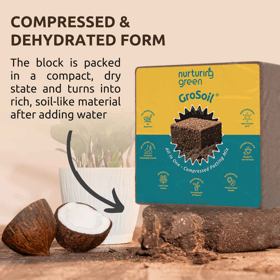 Nurturing Green - GroSoil | 4.2kg block | All-in-One Potting Soil for Plants | Potting Soil Mix