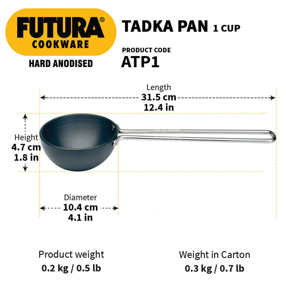 Hawkins Futura 1 Cup Hard Anodised Tadka Pan | ATP1 | Black