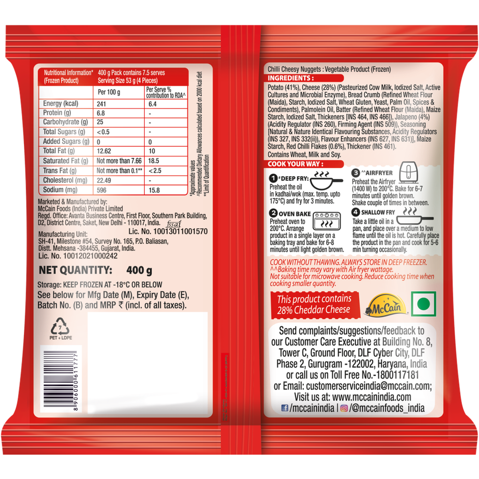 McCain Chilli Cheesy Nuggets | Frozen Ready To Cook