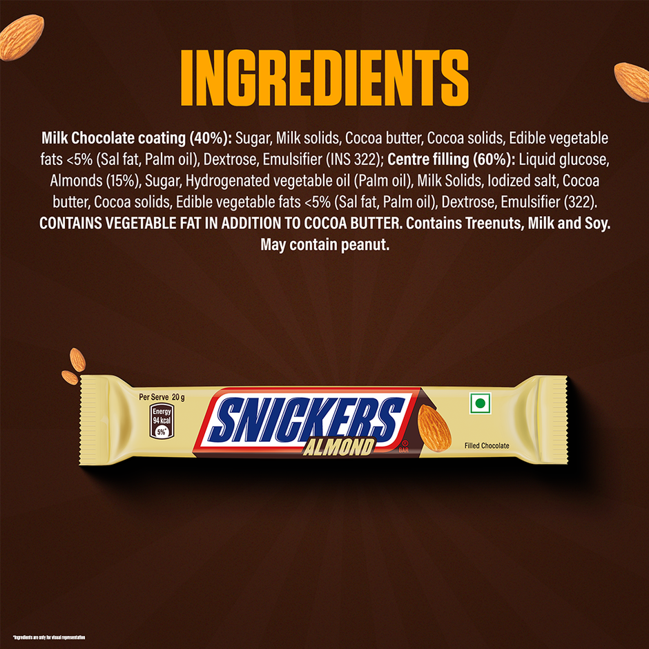 Snickers Almond Filled Chocolate Bar | Loaded with Crunchy Almonds & Caramel
