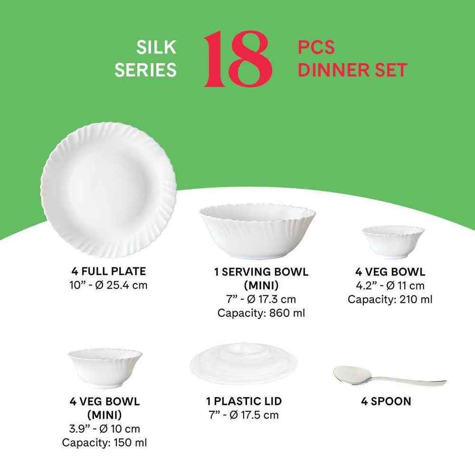 Larah by Borosil Coral Dinner Set | Opalware Crockery for Dining & Gifting | White