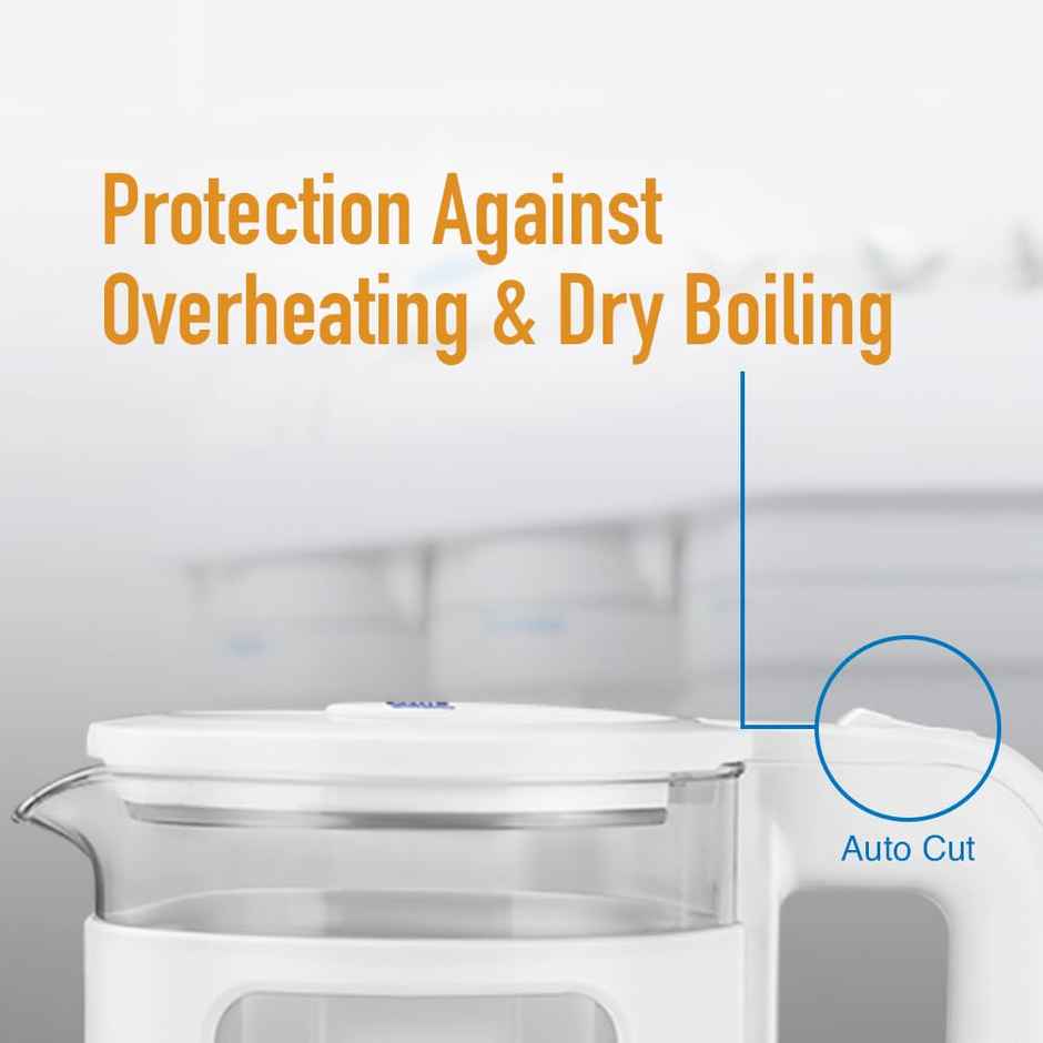 Kent Cool Touch Electric Glass Kettle 1.8Litre 1500Watt,Borosilicate Glass Body,Led Indicator-White