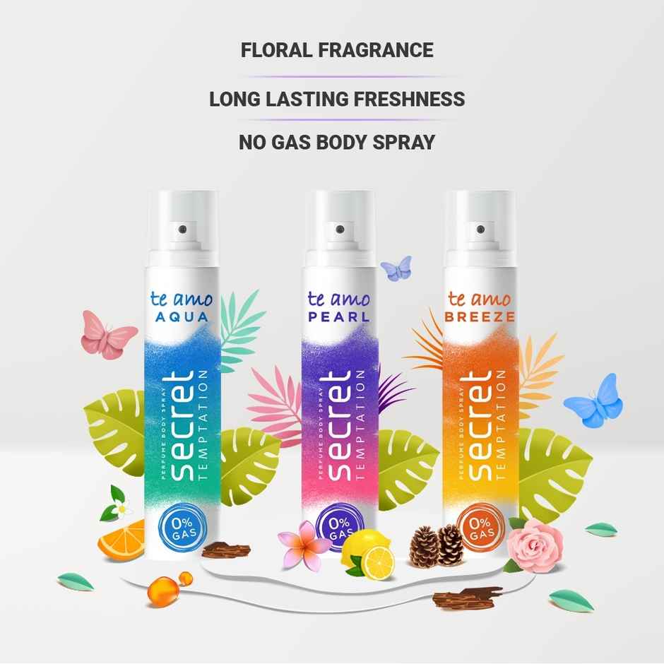 Secret Temptation Te Amo - Aqua | Breeze | Pearl Perfume Body Spray For Women | Pack Of 3
