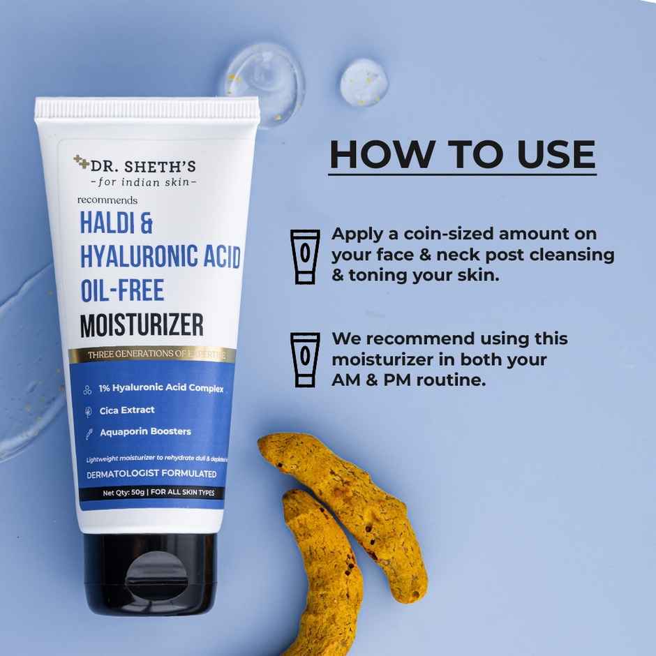 Dr. Sheth's Haldi & Hyaluronic Acid Oil-Free Face Moisturizer, Hydrates, Brightens Skin