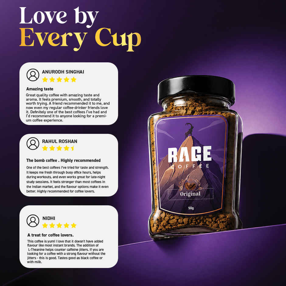 Rage Coffee Original Blend - Premium Arabica Classic Medium Roast Organic Instant Coffee