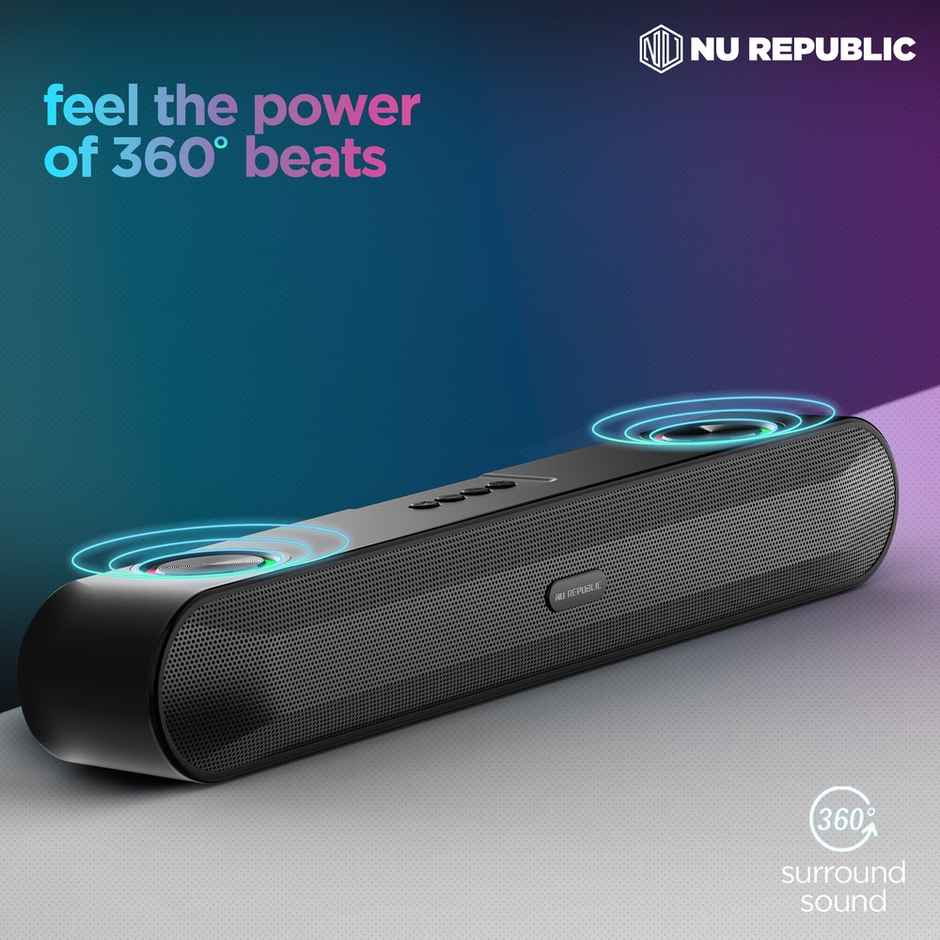 Nu Republic Partybox161 | 10H Playtime | 52mm Driver | RGB Lights | 16W Bluetooth Soundbar - Black