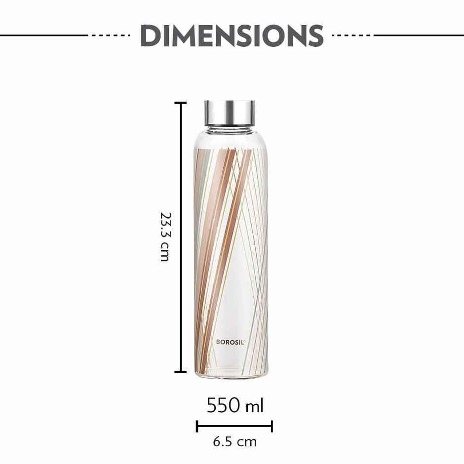 Borosil Prism Narrow Mouth Bottle with Metal Lid Borosilicate Glass Dishwasher Safe