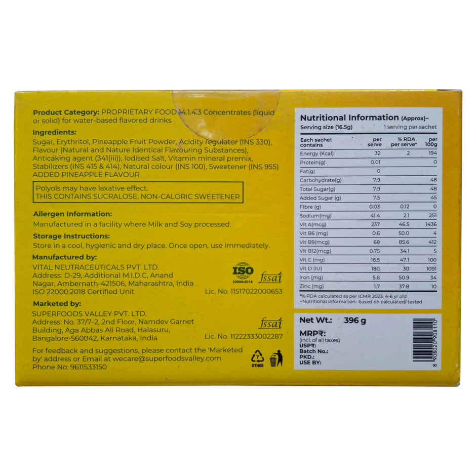 Good Monk Fruit Drink Mix | Natural Pineapple | 50% Less Sugar | 8 Vitamins & Minerals | 24 Sachets