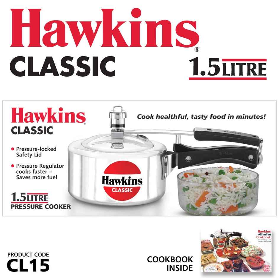 Hawkins 1.5 Litre Classic Pressure Cooker Best Inner Lid Cooker Small Cooker - Silver
