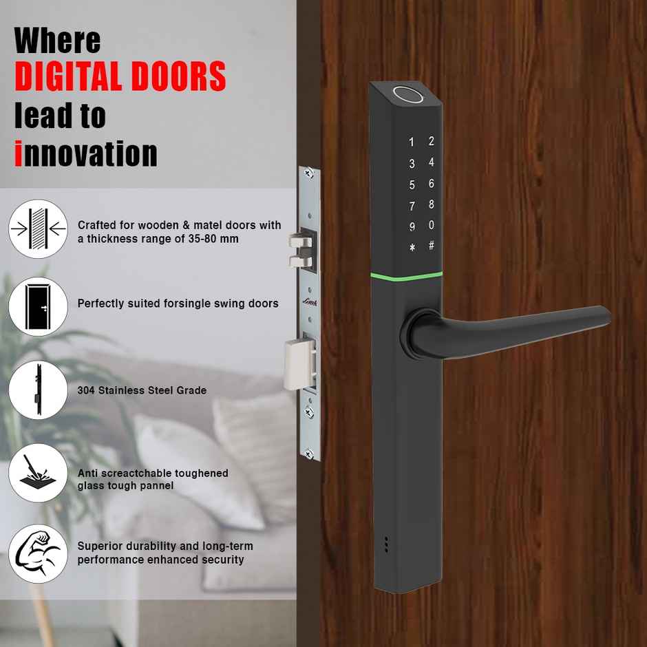 Link Smart Slimtron Digital Biometric Door Lock for Aluminium frame door with Wi-Fi | Black