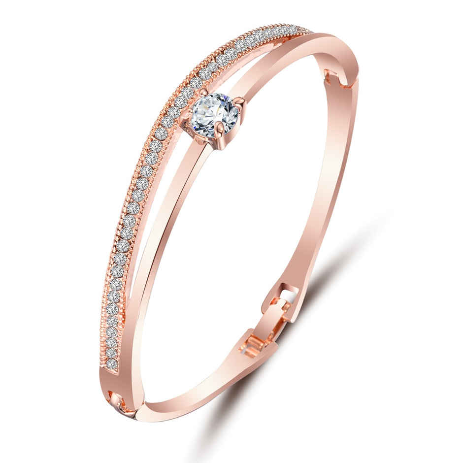 Shining Diva Fashion Stylish 18k Rose Gold Plated Crystal Bangle Bracelet for Women | 9814b