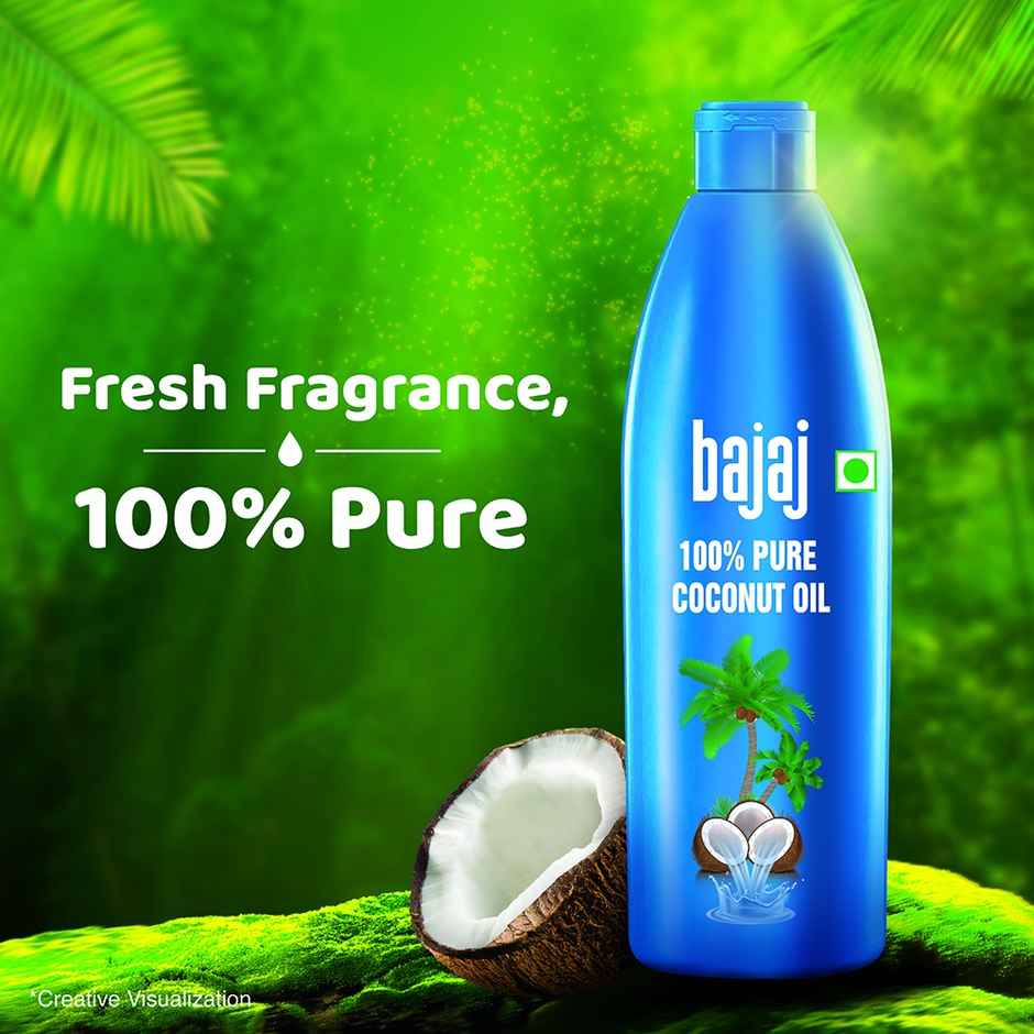 Bajaj 100% Pure Coconut Oil - Wide Mouth Jar | Made with Premium Grade 1 Quality Coconuts
