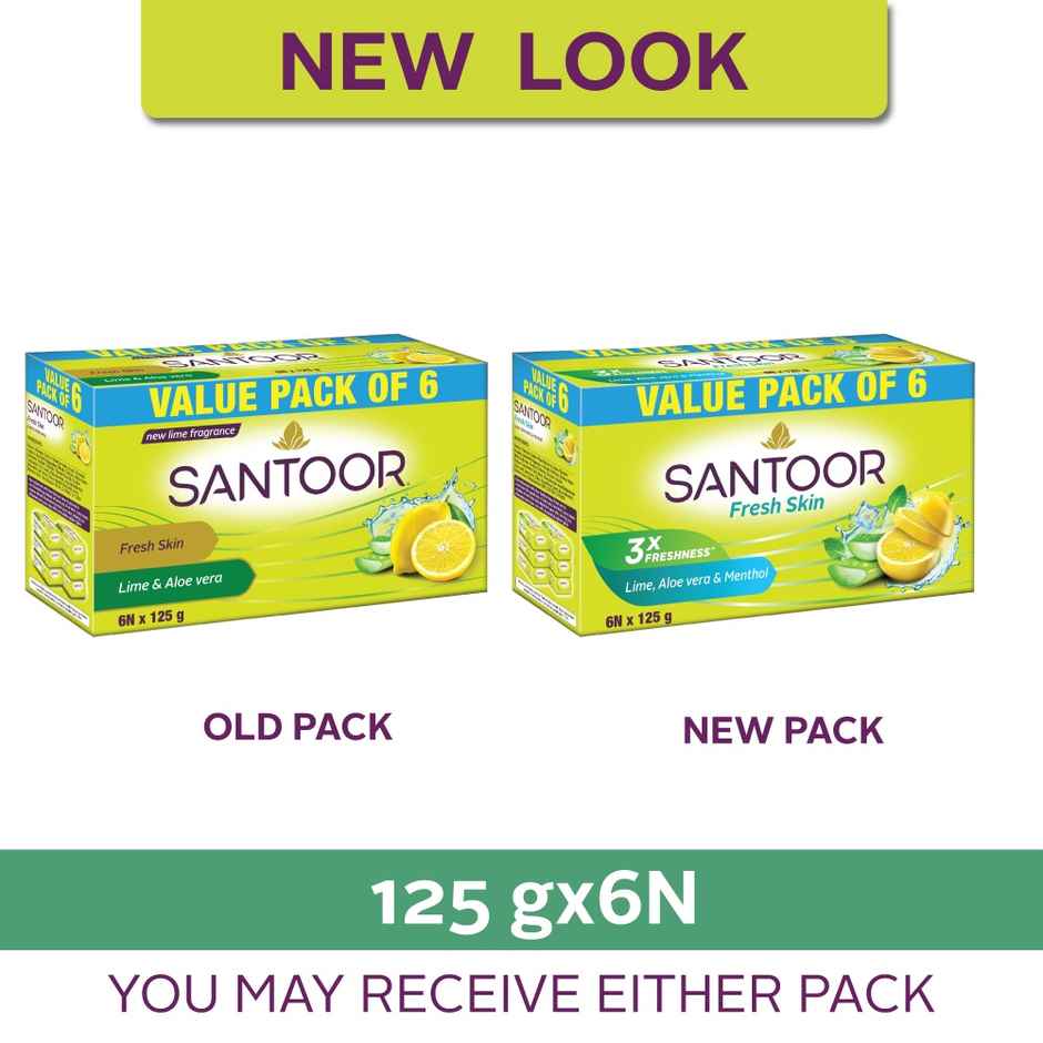Santoor Fresh Skin Aloe Vera and Lime Bathing Soap With Anti-Aging Properties For All Skin Types