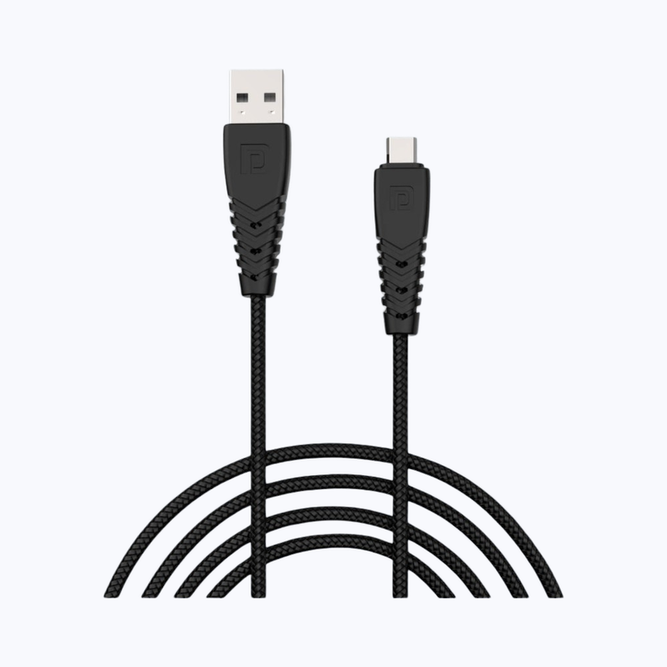 Portronics Konnect B Micro USB Cables For Fast Charging & Data Sync 3.0 Amp with PVC Heads, Nylon Braided,(1m) - Black